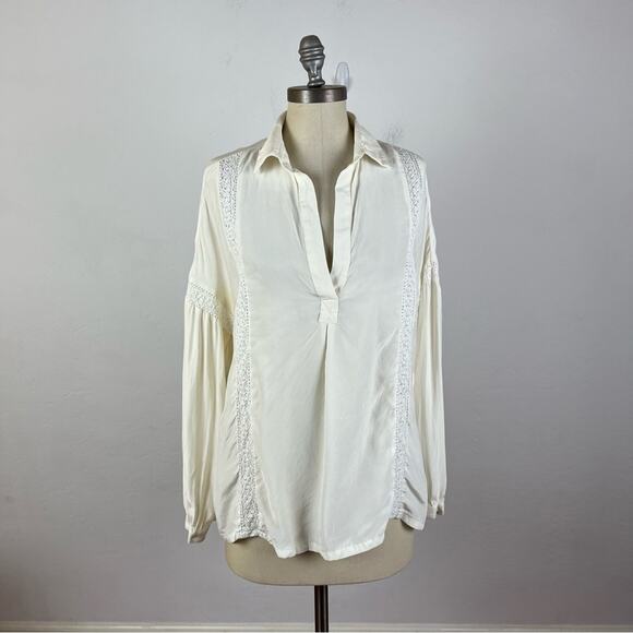 FRAME Denim Le Lace Trim Blouse in Off White - Picture 2 of 11
